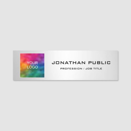 Your Photo Company Logo Add Text Template Silver Name Tag