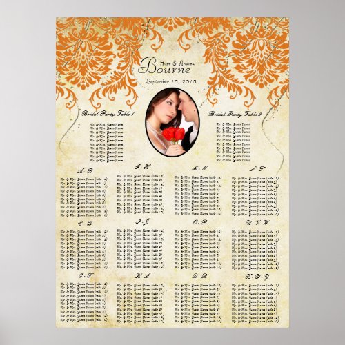Your Photo Coral Damask Gold Seating Chart