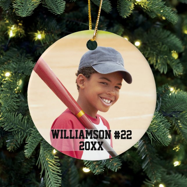 Your Photo Custom Baseball or Your Sport Ceramic Ornament (Customize with name, team number and year.)