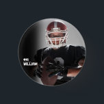 Your Photo Custom Football or Your Sport Round But Button<br><div class="desc">sports photo, kids sports, football player, softball player, soccer player, school sports, baseball player, team sports, track and field athlete, tee ball little league player</div>