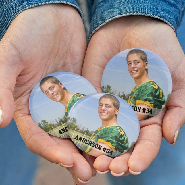 Your Photo Custom Football or Your Sport Round Button (Customize to change text size or text style.)