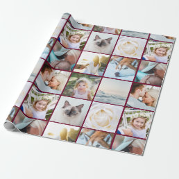 Your Photo Custom Grid Collage Burgundy Wrapping Paper