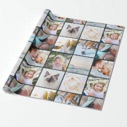 Your Photo Custom Grid Collage Dark Green Wrapping Paper