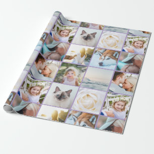 Your Photo Custom Grid Collage Lavender purple Wrapping Paper