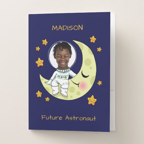 YOUR PHOTO custom name  text Astronaut Pocket Folder