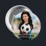 Your Photo Custom Soccer or Your Sport Round Button<br><div class="desc">Your Photo Custom Sports pin back round button. Add your photo,  name and number. Great for cheering on your favorite local athlete in football,  baseball,  softball,  soccer,  tee ball,  little league and more.  Mom and Dad cheer on your son or daughter and team with this personalized photo button.</div>