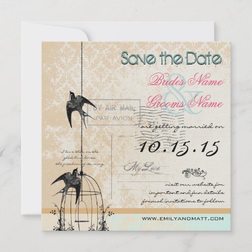 Your Photo Damask Bird Cage Wedding Save the Date