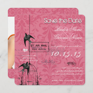 Your Photo Damask Bird Cage Wedding Save the Date Invitation