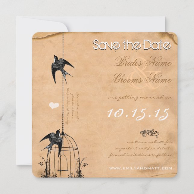 Your Photo Damask Bird Cage Wedding Save the Date Invitation (Front)