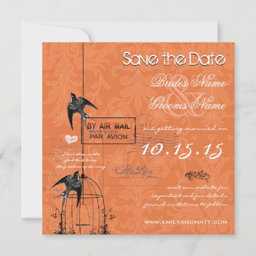 Your Photo Damask Bird Cage Wedding Save the Date Invitation