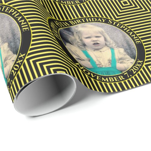 Your Photo  Diagonal YellowBlack Stripes Wrapping Paper