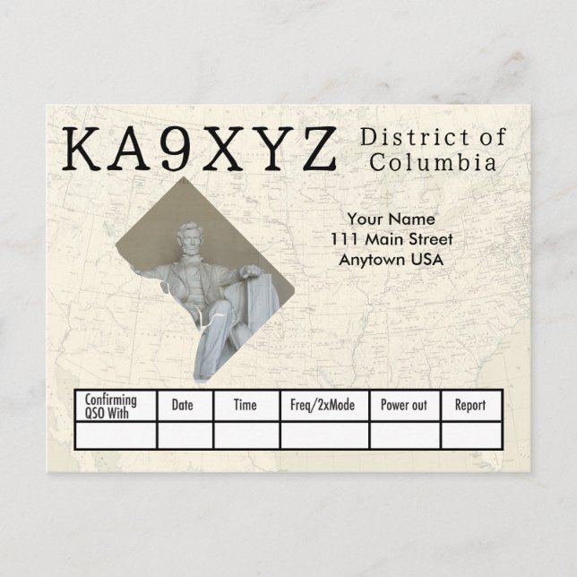 Your Photo District of Columbia Cutout Custom QSL  Postcard (Front)