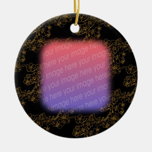 Your Photo Elegant Gold Floral Design Ornament (Front)