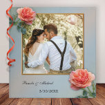 Your Photo Elegant Roses Wedding Album 3 Ring Binder<br><div class="desc">A gorgeous wedding album featuring your own favorite photo framed by a dusty blue with peach design with roses. Beautiful as guest book,  wedding planner or photo album.</div>