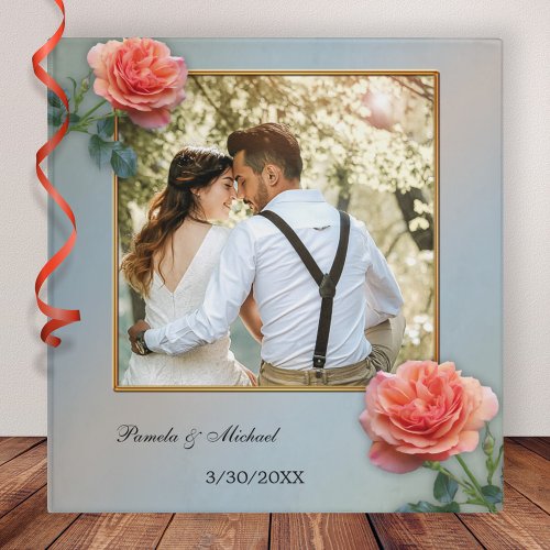 Your Photo Elegant Roses Wedding Album 3 Ring Binder