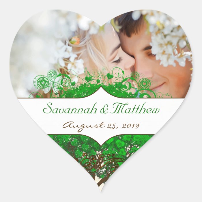 Your Photo Emerald Heart Leaf Tree Wedding Heart Sticker