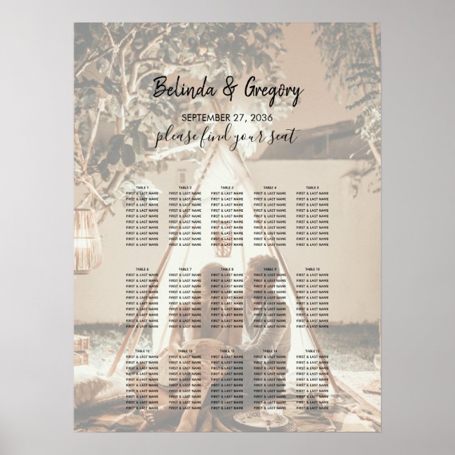 Your Photo Faded Wedding Seating Chart (Front)