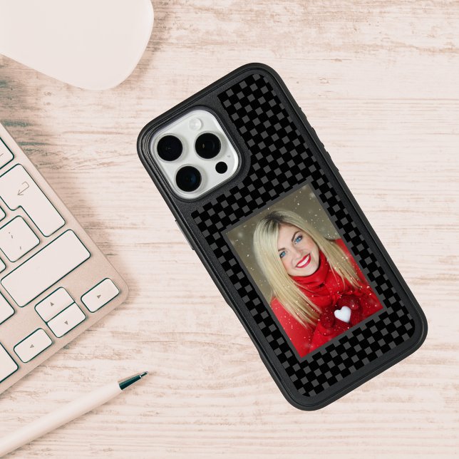 Your Photo Family Gray & Black Checkerboard Otterbox iPhone Case (Your Photo Family Gray & Black Checkerboard Otterbox iPhone Case Cover)