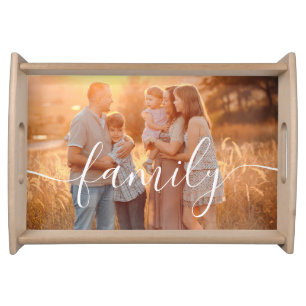 Your Photo Family Script Text Serving Tray
