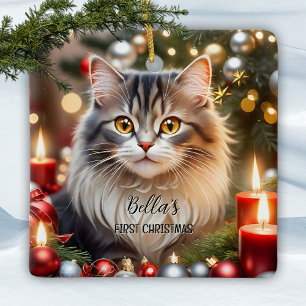 Your Photo First Christmas Cat Ceramic Ornament