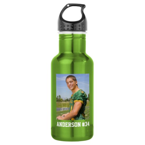 Your Photo Football or Your Sport Green Stainless Steel Water Bottle