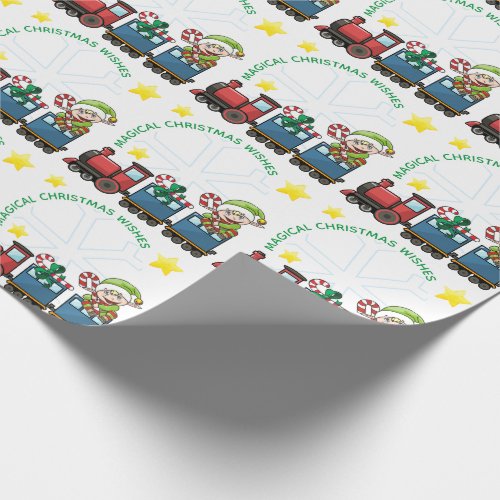 Your Photo Frame Christmas Train and cute Elf Wrapping Paper