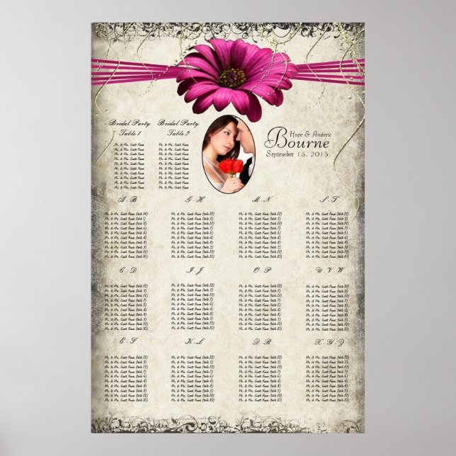 Your Photo Fuchsia Gerber Daisy Seating Chart (Front)