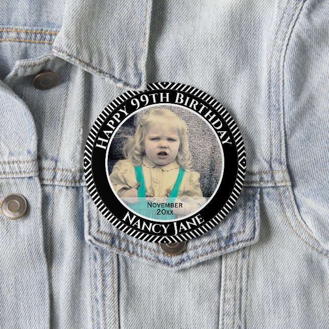 Your Photo: Geometric Diagonal Lines Black & White Button (In Situ)