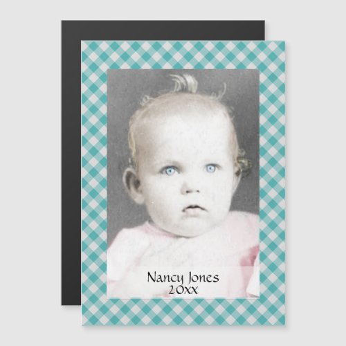 Your Photo  Gingham Checks Pattern TealWhite Magnetic Invitation