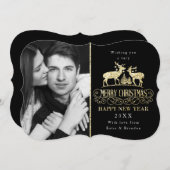 Your Photo | Gold Glitter Reindeer Stags Holiday Card (Front/Back)