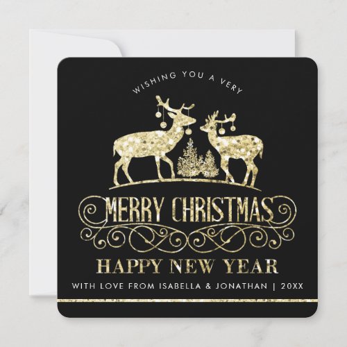 Your Photo  Gold Glitter Reindeer Stags Invitation