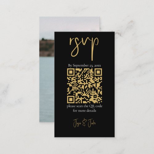 Your photo gold QR code black wedding RSVP Enclosure Card