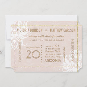 Your Photo Gold Rose Damask Floral Wedding Invitation