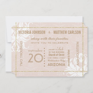 Your Photo Gold Rose Damask Floral Wedding Invitation