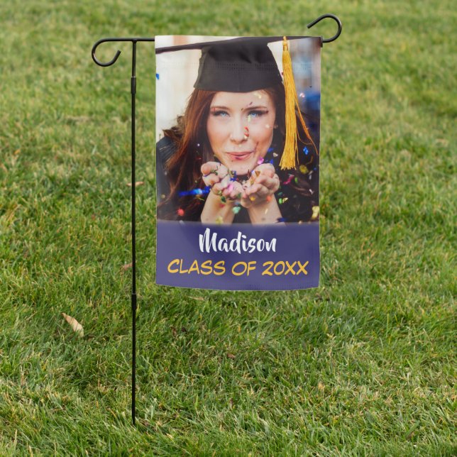 Your Photo Graduation Blue  School Class Party Garden Flag (In SItu)