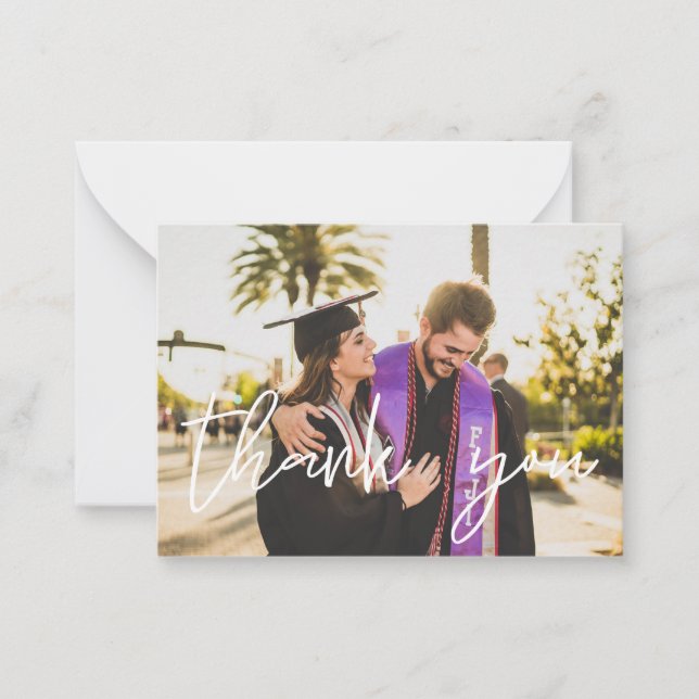 Your Photo Graduation Hat Thank You - Chalkboard Note Card (Front)