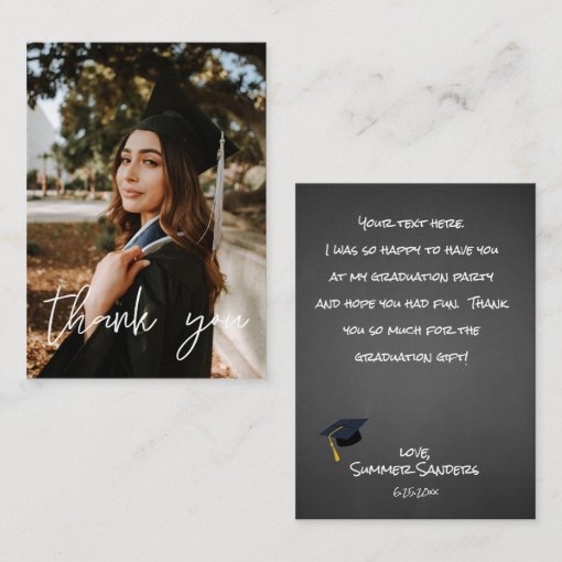 Your Photo Graduation Hat Thank You - Chalkboard V Note Card | Zazzle