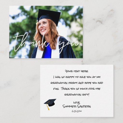 Your Photo Graduation Hat Thank You - White Note Card | Zazzle