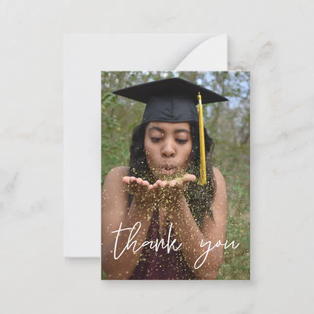 Your Photo Graduation Hat Thank You White Vertical Note Card | Zazzle