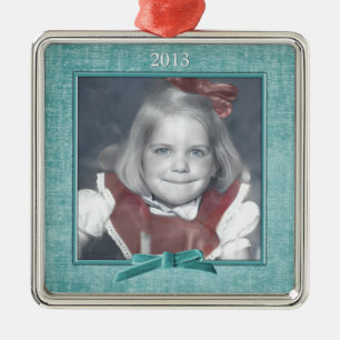 Your Photo - Graphic Aqua Chenille Textured Look Metal Ornament