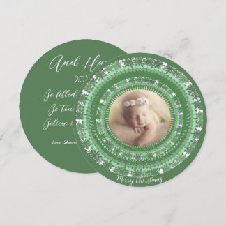 Your Photo Gray and Green Joy Merry Christmas Holiday Card