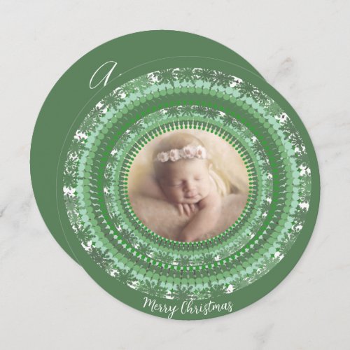 Your Photo Gray and Green Joy Merry Christmas Holiday Card