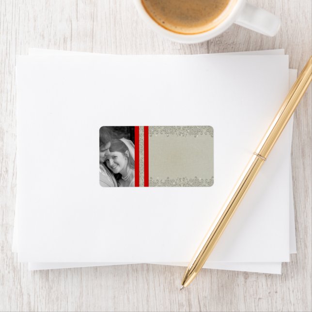 Your Photo Gray Red Stars Address Labels (Insitu)
