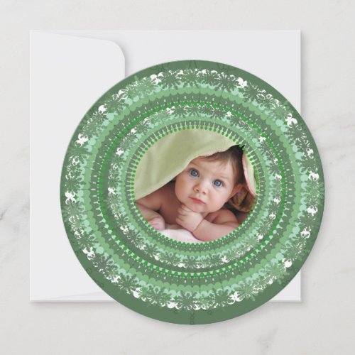 Your Photo Green Snow Flakes My First Christmas Holiday Card