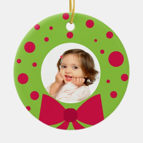Your Photo Green Wreath Frame Christmas Ornament