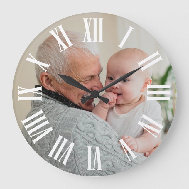 Your Photo Here Bold Roman Numerals Large Clock (Front)