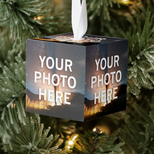 Your Photo Here Cube Ornament (Tree)