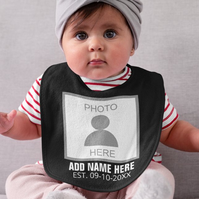 Your Photo Here Name and Age Baby Bib (Creator Uploaded)