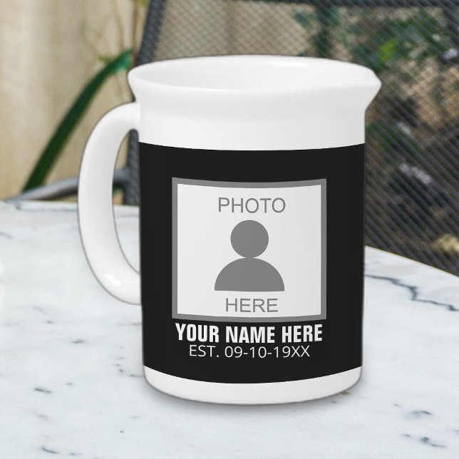Your Photo Here Name and Age Beverage Pitcher (Creator Uploaded)
