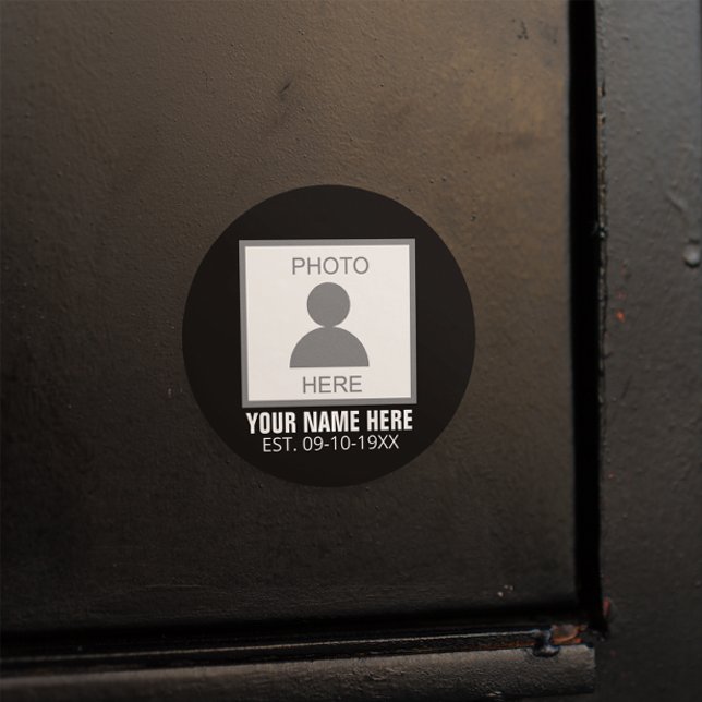 Your Photo Here Name and Age Classic Round Sticker (Creator Uploaded)